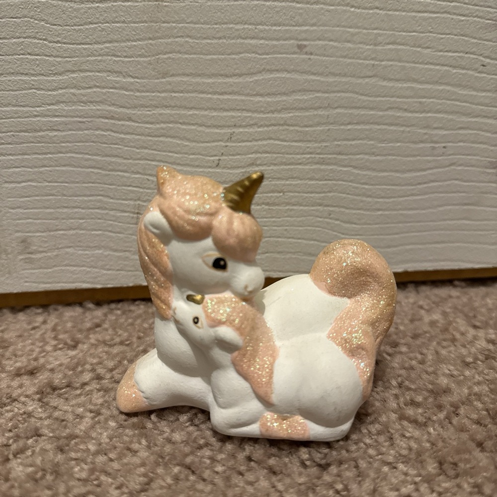 Vintage Pink Glitter and White Unicorn Mom and Baby